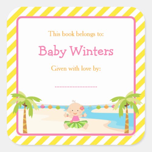 Hula Tropical Girl Baby Shower Bookplate