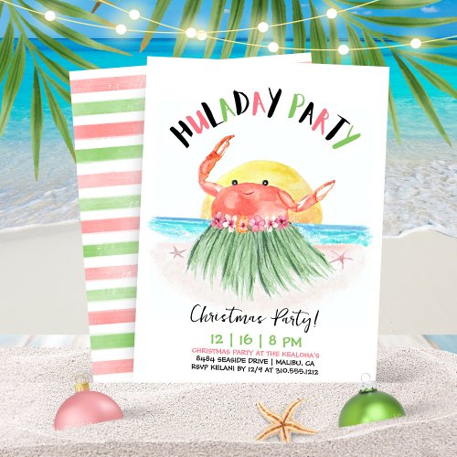 Huladay Party Crab Hawaiian Tropical Christmas Invitation