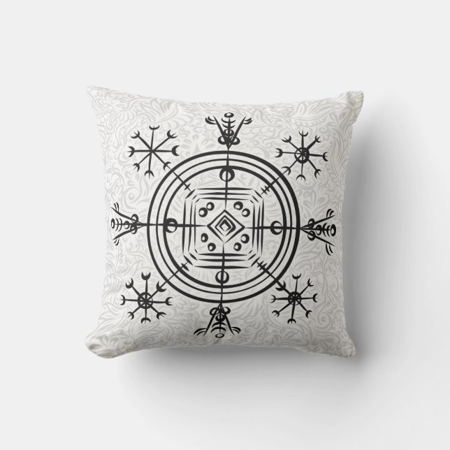 Hulinhjálmur – Norse Sigil of Invisibility Throw Pillow (Front)
