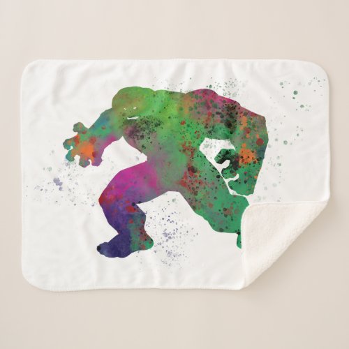Hulk Outline Watercolor Splatter Sherpa Blanket