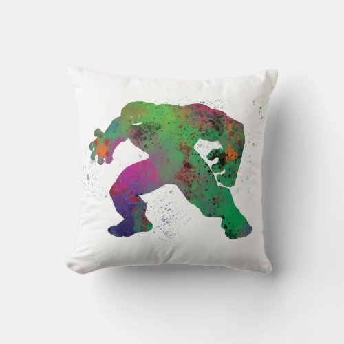 Hulk Outline Watercolor Splatter Throw Pillow