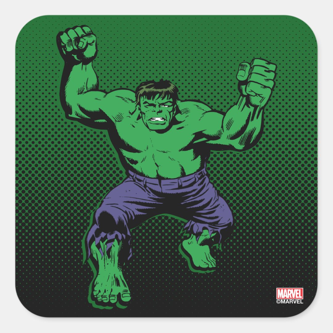 Hulk Retro Arms Square Sticker | Zazzle