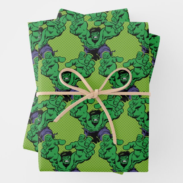 Hulk Retro Grab Wrapping Paper Sheets (In situ)