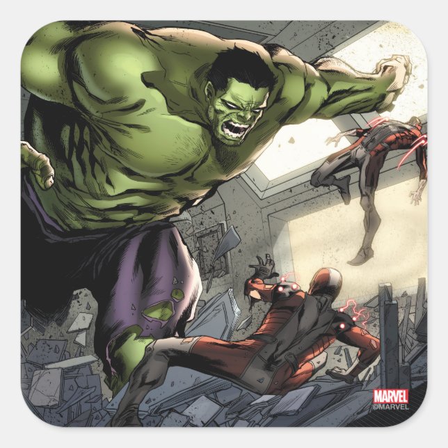 Hulk Smashing His Enemies Square Sticker (Front)