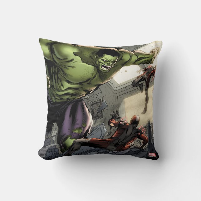 Hulk Smashing His Enemies Throw Pillow (Front)