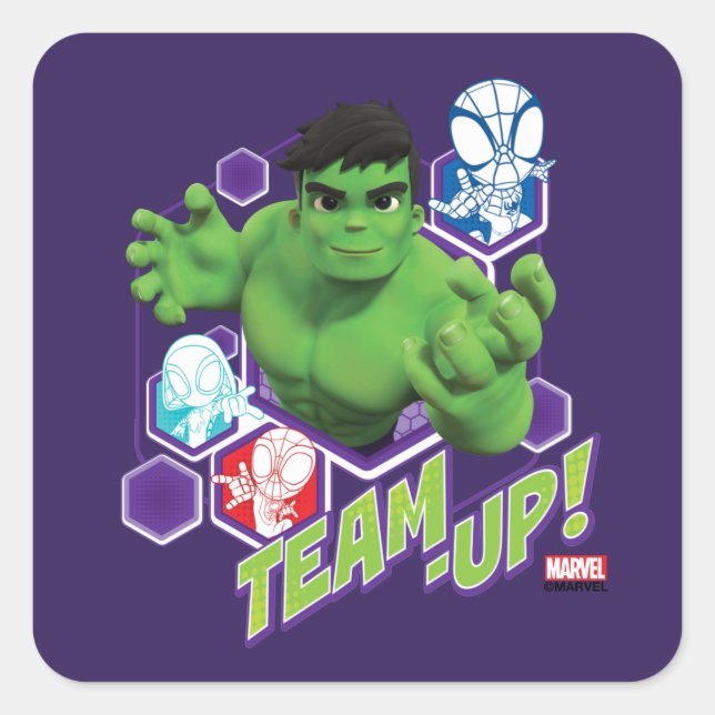 Hulk & Spidey Team "Team-Up!" Square Sticker (Front)