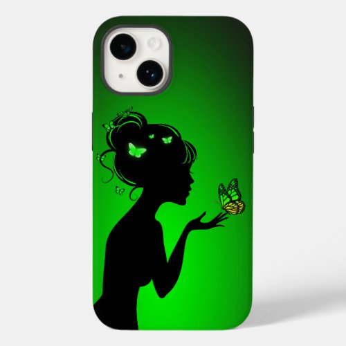 Hull For iPhone 14 The woman butterflies green Case_Mate iPhone 14 Case