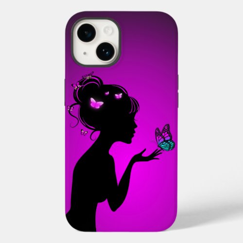 Hull For iPhone 14 The woman purple butterflies Case_Mate iPhone 14 Case