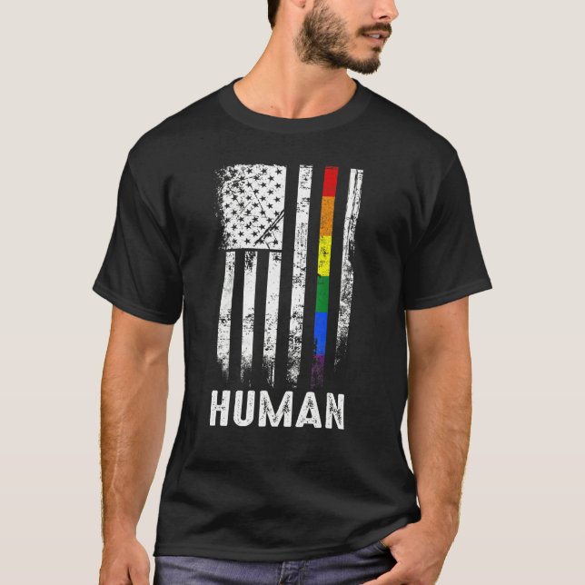 Human American Flag Rainbow Gay Lgbtq Lgbt Pride M T-Shirt (Front)