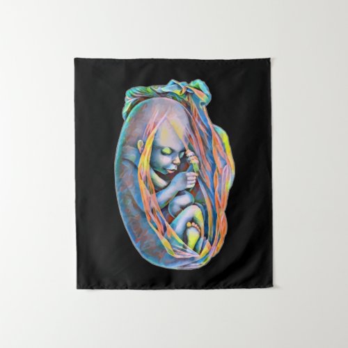 Human Anatomy Abstract Art Baby In The Womb Tapestry