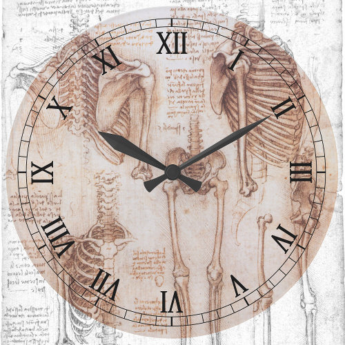 Human Anatomy Skeleton Bones by Leonardo da Vinci Large Clock