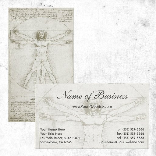 Customizable Human Anatomy, Vitruvian Man by Leonardo da Vinci Business Card Templates