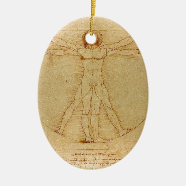 Human Anatomy, Vitruvian Man by Leonardo da Vinci Ceramic Ornament (Front)