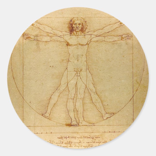Human Anatomy, Vitruvian Man by Leonardo da Vinci Classic Round Sticker (Front)