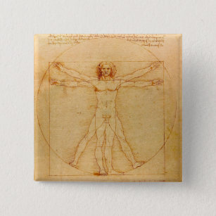 Human Anatomy, Vitruvian Man by Leonardo da Vinci Pinback Button