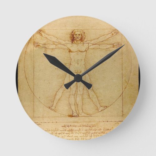 Human Anatomy Vitruvian Man by Leonardo da Vinci Round Clock
