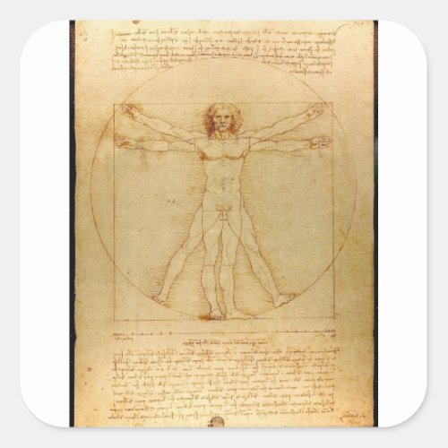 Human Anatomy Vitruvian Man by Leonardo da Vinci Square Sticker
