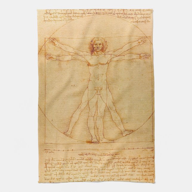 Human Anatomy, Vitruvian Man by Leonardo da Vinci Towel (Vertical)