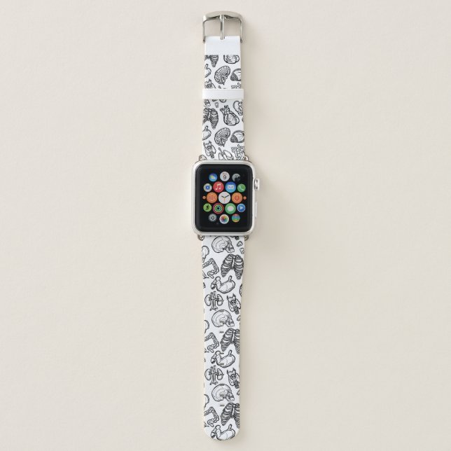 Human Anatomy Weird Science Bio Skull Halloween Apple Watch Band (Front)