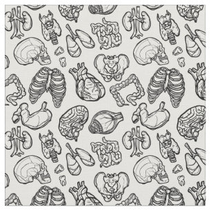 Human Anatomy Weird Science Bio Skull Halloween Fabric