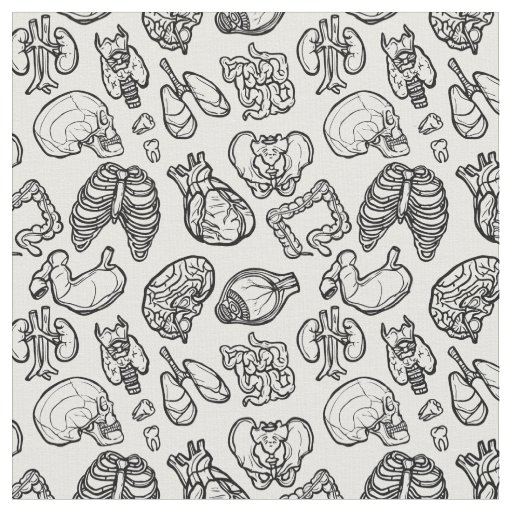 Human Anatomy Weird Science Bio Skull Halloween Fabric
