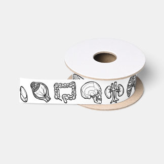 Human Anatomy Weird Science Bio Skull Halloween Satin Ribbon