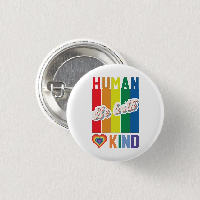 Human | Be Kind | Rainbow | LGBTQ Button (Front & Back)