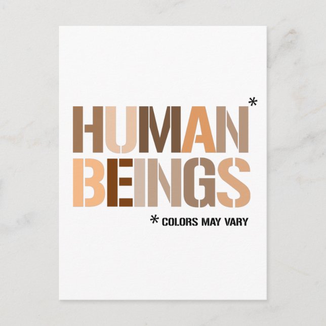 HUMAN BEINGS: Colors May Vary Postcard (Front)