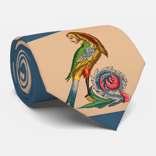 human bird print neck tie (Rolled)