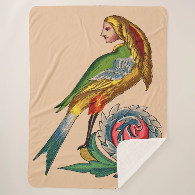 human bird print sherpa blanket (Front)
