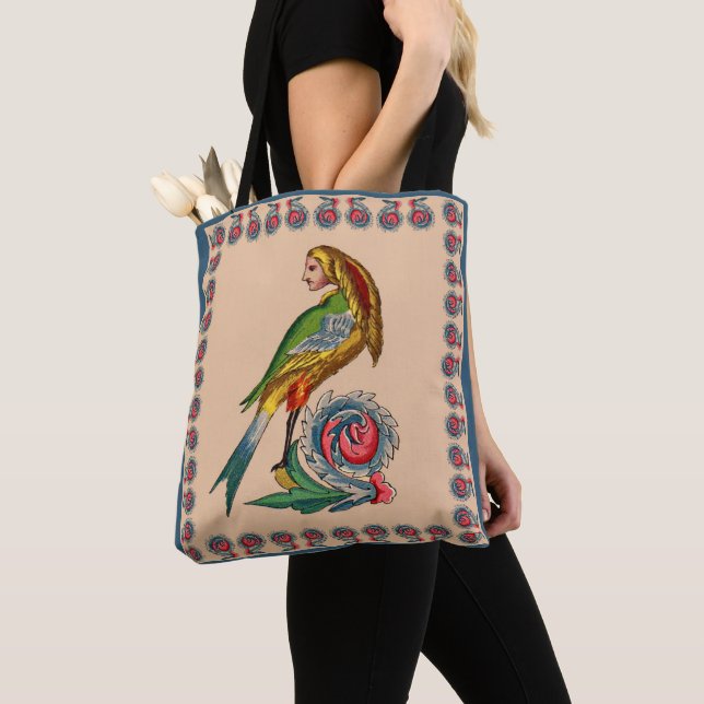 human bird print tote bag (Close Up)
