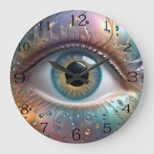 Human Blue Eye Ball Fractal Art, Large Clock