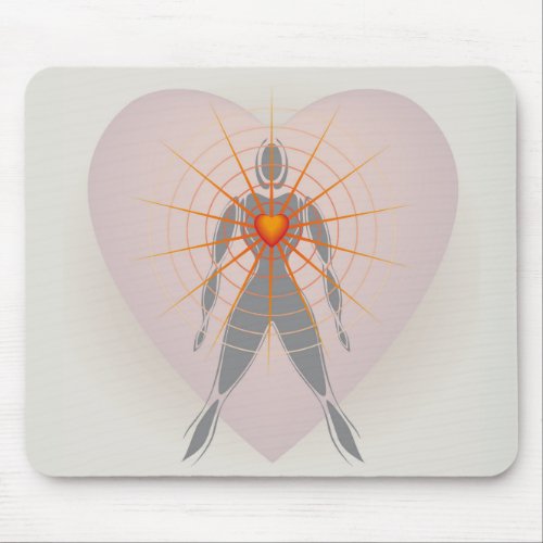 Human Body with Big Heart Radiating Rays of Light Mouse Pad