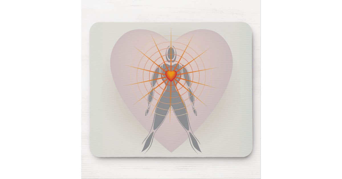 Human Body with Big Heart Radiating Rays of Light Mouse Pad | Zazzle