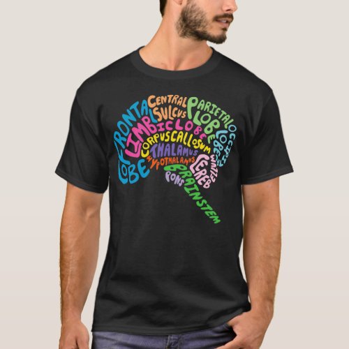 Human Brain Anatomy Colored Psychology Design T_Shirt