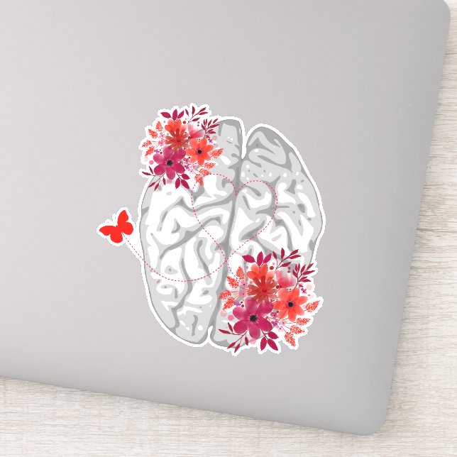 Human Brain Anatomy With Red Flowers Sticker (Detail)