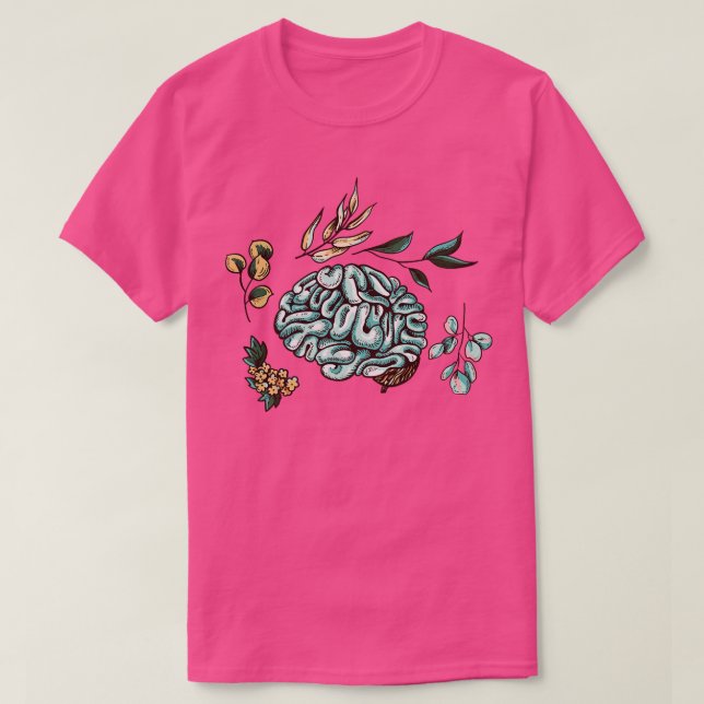 Human Brain Flowers Leaves  T-Shirt (Design Front)