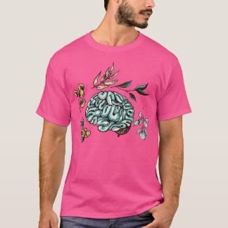 Human Brain Flowers Leaves  T-Shirt
