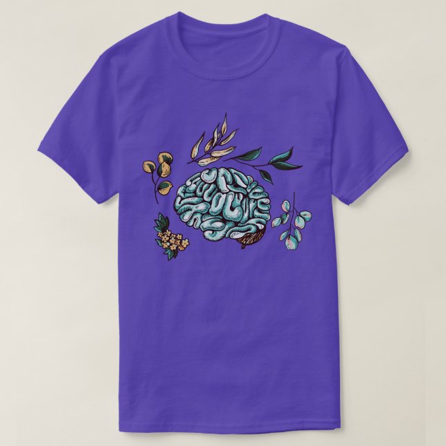 Human Brain Flowers Leaves  T-Shirt (Design Front)