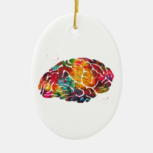 Human Brain Illustration Ceramic Ornament