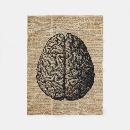 Human Brain Vintage Illustration Dictionary Art Fleece Blanket