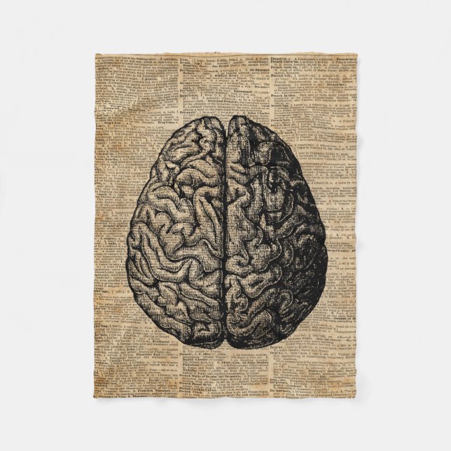 Human Brain Vintage Illustration Dictionary Art Fleece Blanket (Front)