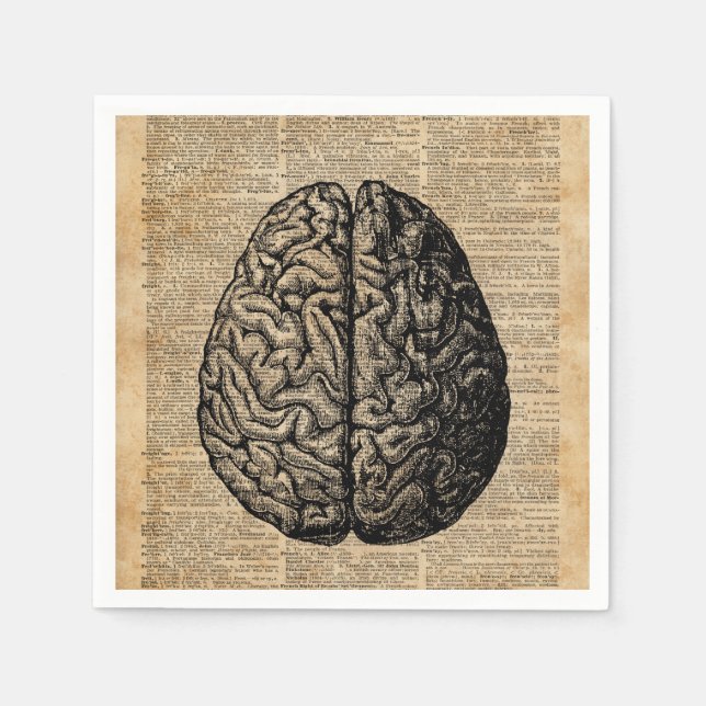 Human Brain Vintage Illustration Dictionary Art Napkins (Front)