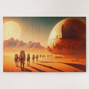 Human Colonizers Space Ship on Mars Sci-Fi Jigsaw Puzzle