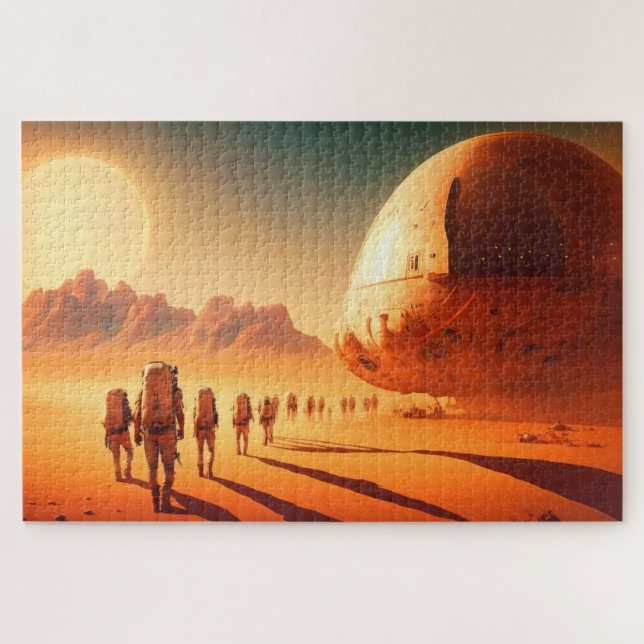 Human Colonizers Space Ship on Mars Sci-Fi Jigsaw Puzzle (Horizontal)