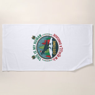 Human Costume Dinosaur Christmas Santa Hat Pine Tr Beach Towel