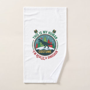 Human Costume Dinosaur Christmas Santa Hat Pine Tr Hand Towel