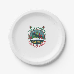 Human Costume Dinosaur Christmas Santa Hat Pine Tr Paper Plates