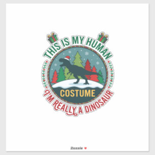 Human Costume Dinosaur Christmas Santa Hat Pine Tr Sticker