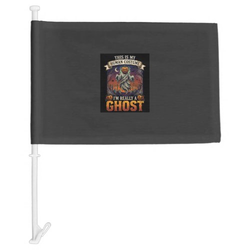 Human Costume Ghost Pumpkin Head Graveyard Spider  Car Flag
